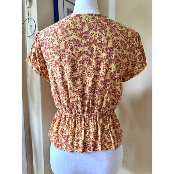 Free People Women's Floral Ditsy Boho Peplum Blouse Size M Tie Waist Festival - Picture 2 of 16